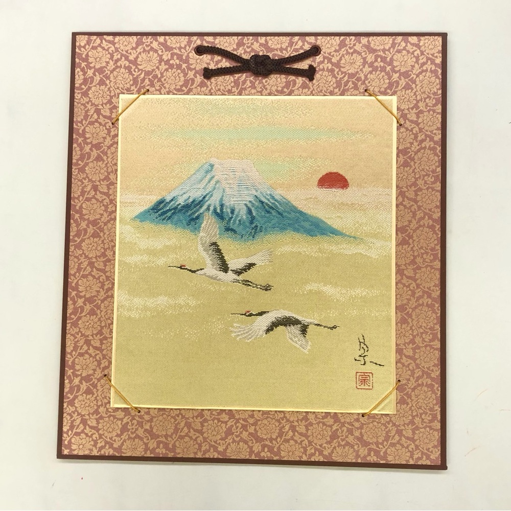 Japanese fabric art Mt. Fuji Sunrise with Cranes